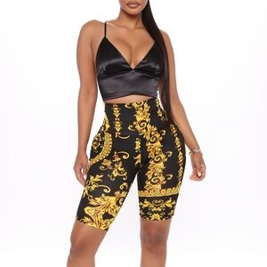 Fashion Nova Classy Chic Biker Short Black/Gold, Size S